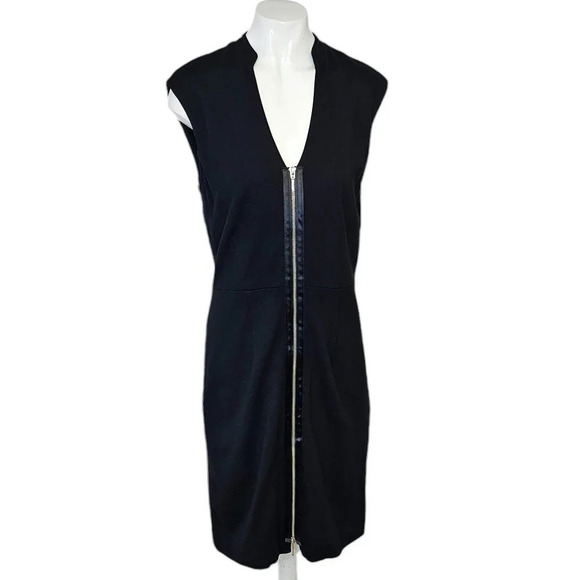 L.A.M.B Gwen Stefani Zip Front Little Black Dress V-Neck Bodycon Fitted - Picture 1 of 8